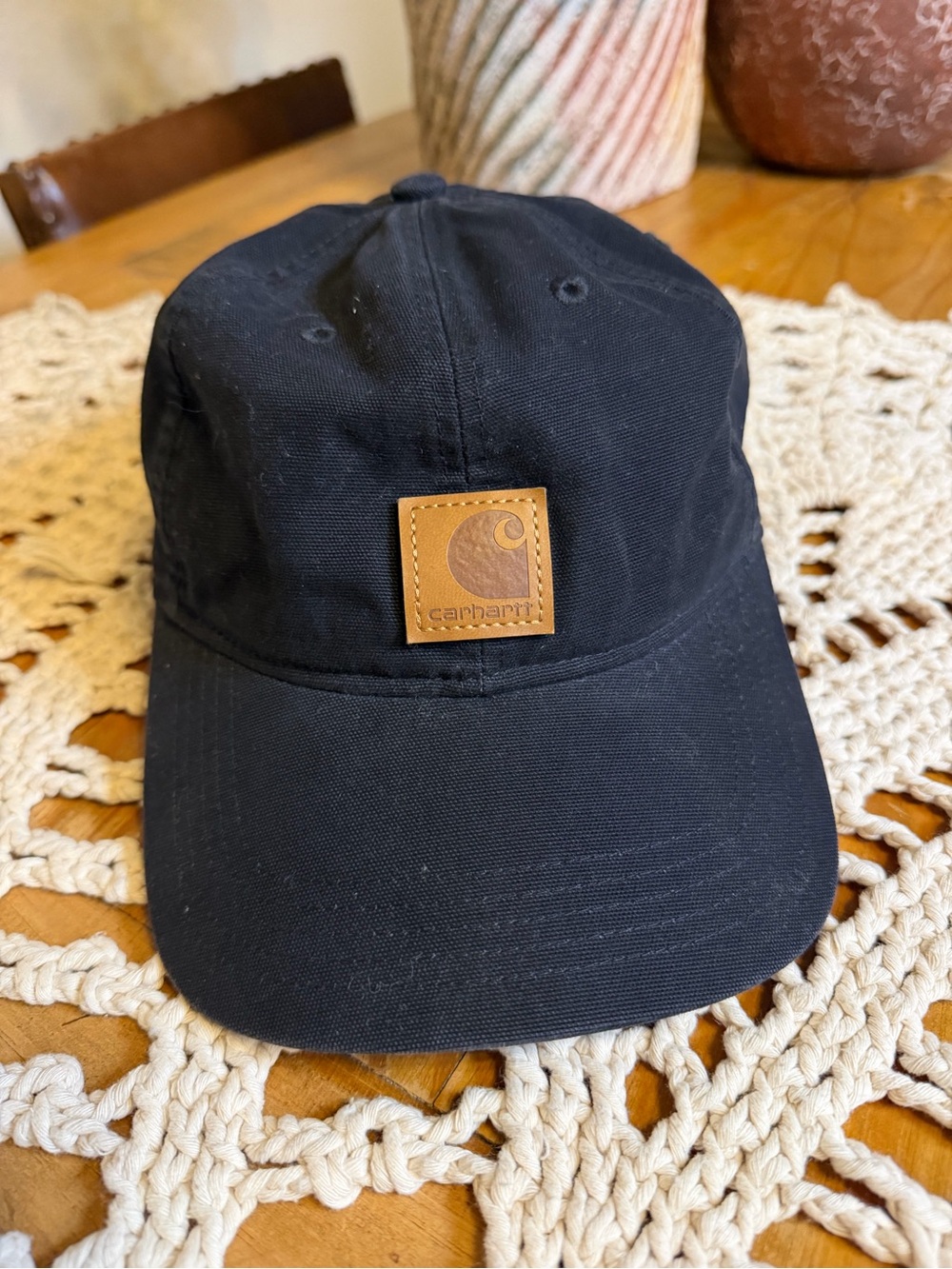 Carhartt Odessa Cap 100289-001 Black Canvas Leatherette Logo Adjustable Hat